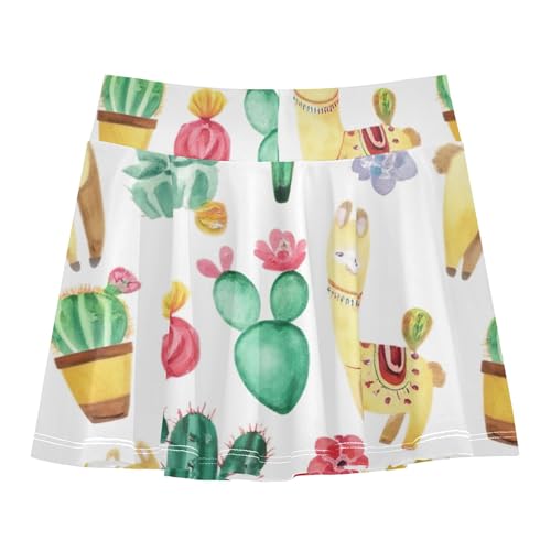 Joisal Athletic Shorts for Girls Skorts Watercolor Llamas Tennis Skirts for Kids Fun Cute Pleated Skort 3t2