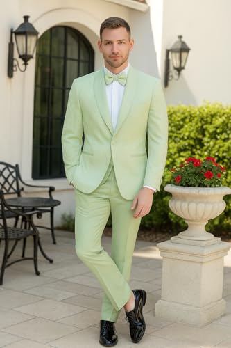 Men’s Mint Green Tuxedo Suit – Slim Fit Shawl Lapel with Matching Bow Tie in Sage Green Color - Light Green2