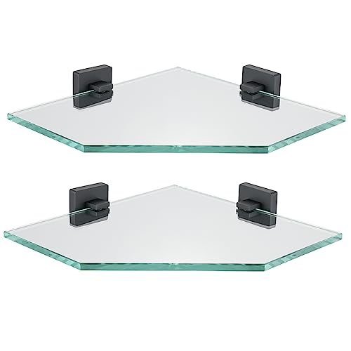 JQK Corner Glass Shelf Black, Bathroom 304 Stainless Steel Shower Triangle Floating Wall Shelf, 10 x...