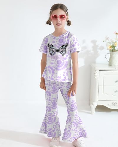 Image of CARETOO Girls Summer Outfit Poster Girl Matching Sister 2pcs Sets Printed t-Shirt + Flare Leg Pants For 3-10 Years