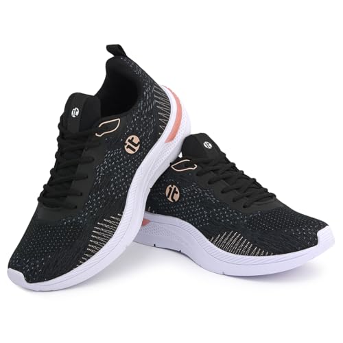 Tênis Esportivo Feminino Amortecedor Gel Caminhada Academia (Preto/Bege, BR, Adulto, Numérico, 34)