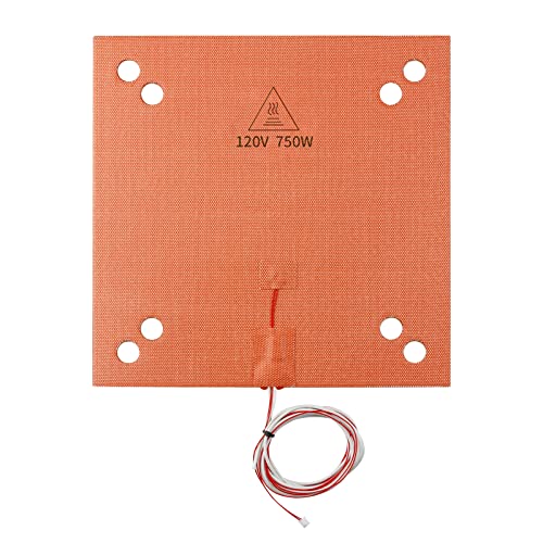 Imdinnogo BCZAMD Heating Plate/Silicone Heated Mat 120V 750W 3D Printer Bed Adhesive with NTC 100K Thermistor for Sidewinde X1/CR10 3D Printer Heater Bed with Screw Holes 300 X 300mm (12' X 12')