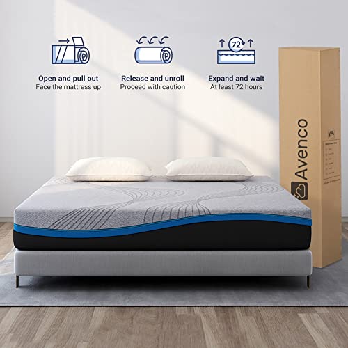 Queen Mattress, Avenco Grey Queen Memory Foam Mattress, 10 Inch Queen Size Mattress In A Box With Skin-Friendly Cover, 2 Foam Layers For Cooling, Supportive & Pressure Relieving #TOP5