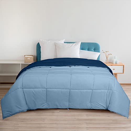 Image of ROYALE All Season Down Alternative Bedding - Lightweight Quilted Comforter with Corner Tabs - Soft Luxury Hotel Comforter - Box Stitched Duvet Insert (Full, Navy & Lake Blue)