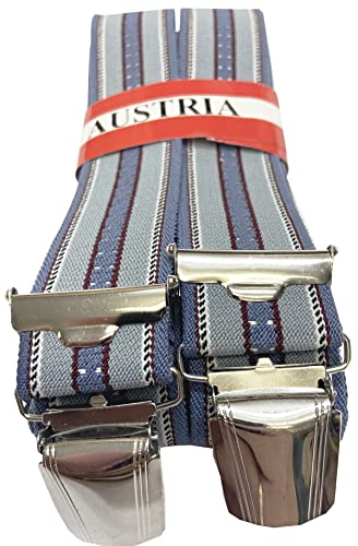 Bretelle Eleganti – Austria – Vienna – 35 mm di larghezza a forma di H con 4 clip extra forti / a righe 03 blu G-035, Blu, Taglia unica