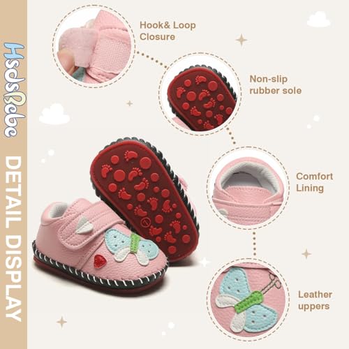 HsdsBebe Baby Boys Girls Pu Leather Hard Bottom Walking Sneakers Toddler Rubber Sole First Walkers Infant Cartoon Slippers Crib Shoes
