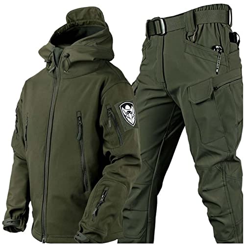 SHAIRMB Uniformes TáCticos para Hombres, Militar Impermeable Traje de Combate del EjéRcito Conjuntos, Exterior Piel de Tiburon Traje CáLido, Ropa de Caza,D,L