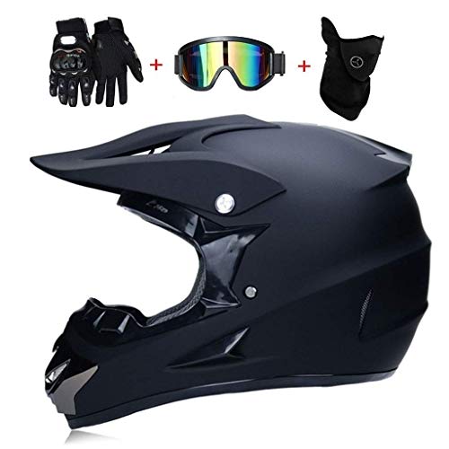 Todo Motocross Casco Cruzar Casco, con Gafas Guantes Máscara, Unisexo Cara Completa Off Road Motocicleta Casco Enduro Cuesta Abajo Bici De La Suciedad Scooter Choque Casco, DOT Certificación, Negro