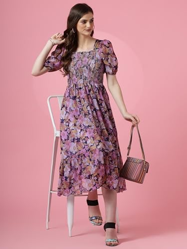Image of Sheetal Associates Women's Maxi Floral Print Georgette Puff Sleeves Casual Dress