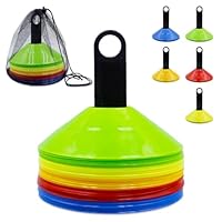 Druuzyl 50 Stück Markierungshütchen mit Ständer & Netztasche - 5 Farben Sportkegel Set für Fußball, Hockey, Eislauf & Handballtraining (Ideal für Koordinationsübungen, Agilitätstraining & Kinder-Sport