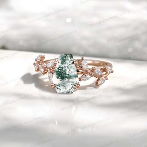 Coffin Cut Multi Gemstone Engagement Ring 14k Rose Gold Twig Leaf Diamond Ring Art Deco Bridal Jewelry Unique Wedding Gift for Wife Family Birthstone Ring4