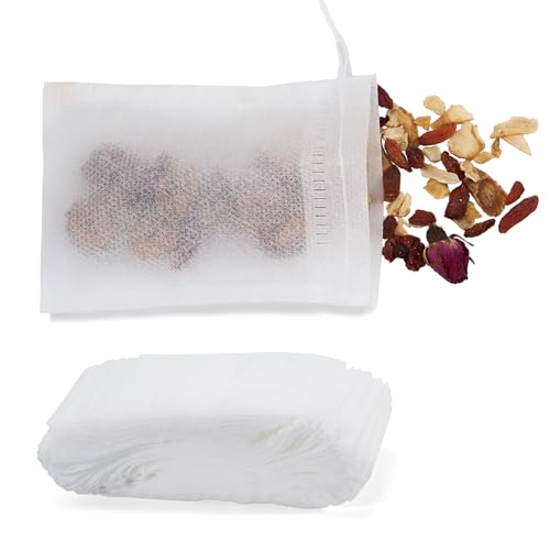 100 Stück Teebeutel für Losen Tee, mit Kordelzug, Tee Filter, Einweg Teebeutel aus Vliesstoff, Teefilterbeutel für losen Tee, Kräuter und Gewürze (Weiß)