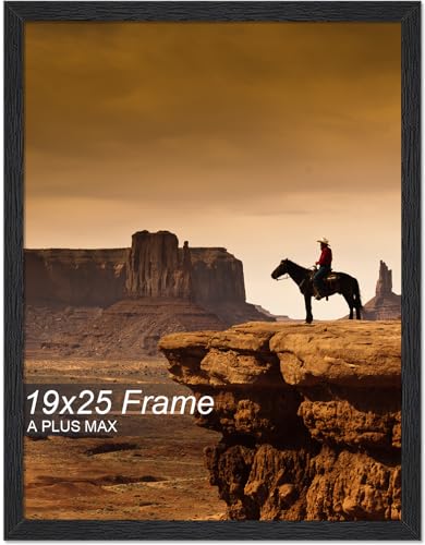A PLUS MAX 19x25 Picture Frame, Black Engineered Wood Frame for 19 x 25 Inch Picture Poster Photo, Light Weight 19 by 25 Frame with Wood-grain for Wall - 1 Pack/Black/19 x25