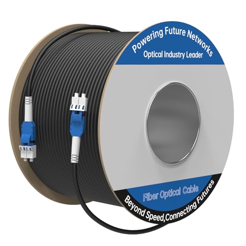 Image of 400M /1312FT LC to LC Armored Outdoor Fiber Optic Cable, Single Mode Duplex 9 /125μm SMF Fiber Patch Cord, OS1 /OS2 Compatible, Black LSZH Jacket, Uniboot Jumper for FTTH, Data Center, Long-Distance Use