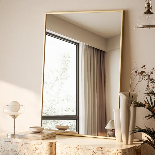 BEAUTYPEAK Espejo de pared rectangular con marco de metal, 71 x 51 cm, espejo de baño a prueba de roturas, espejo de pared para baño, dormitorio, salón, espejo de baño rectangular