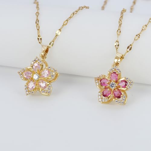 Stainless Steel Rotating Flower Pendant Necklace for Women - 5 Petal Flower Jewelry, Durable & Elegant Design|GOLD3