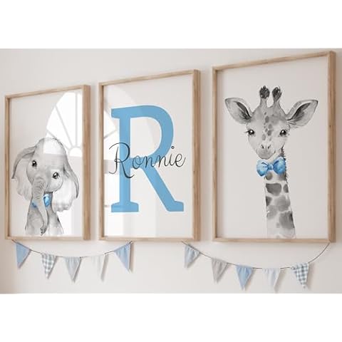 Personalised Safari Animals Nursery Prints Set Cover