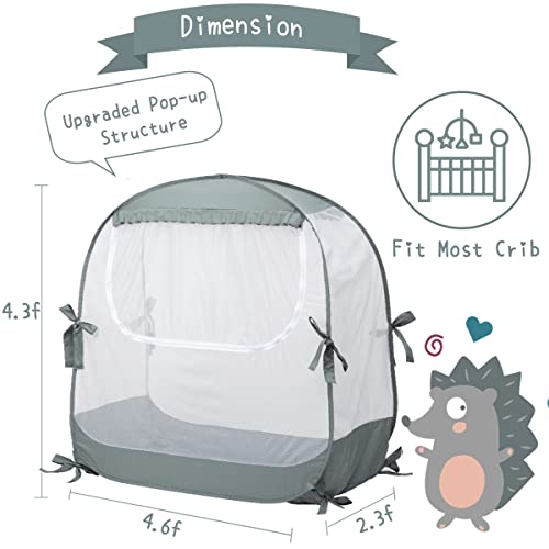 Image of L RUNNZER Baby Crib Tent, Pop Up Crib Canopy to Keep Baby from Climbing Out, Safety Crib Net Mosquitoes Net with See-Through Mesh, Fits Most Standard Cribs