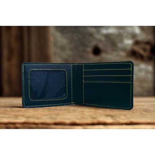Image of Teak Wood Customized Leather Wallet Pen Keychain Gift Set for Men with Name, Personalized Brown Purse Combo, Stylish Gift for Husband, Boyfriend - Mens Wallets, Wallets for Man, Men Wallet Green