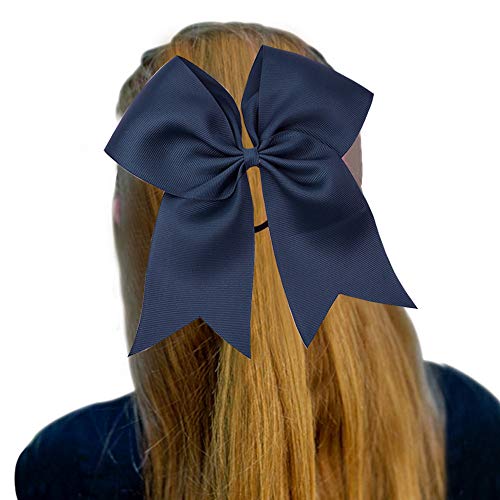 Cn Girls Cheer Bow With Ponytail Holder For Cheerleading Girl Pack Of 10, Navy, 7Inch #TOP1