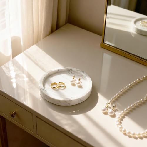 Plateau rond en marbre blanc véritable pour coiffeuse raffinée - 8