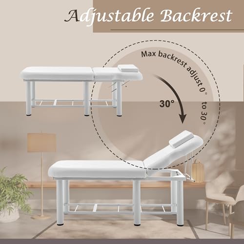 Jaxilyn Massage Bed Stationary Professional Adjustable Massage Table Spa Bed 73\"x27.5\" Stationary Physical Therapy Table with Memory Foam Salon Bed w/Removable Headrest White