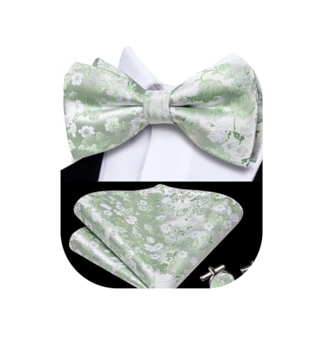 Image of Dubulle Mens Paisley Striped Bowtie Set Pre-tied Bowtie for Men and Pocket Square Set Wedding Business