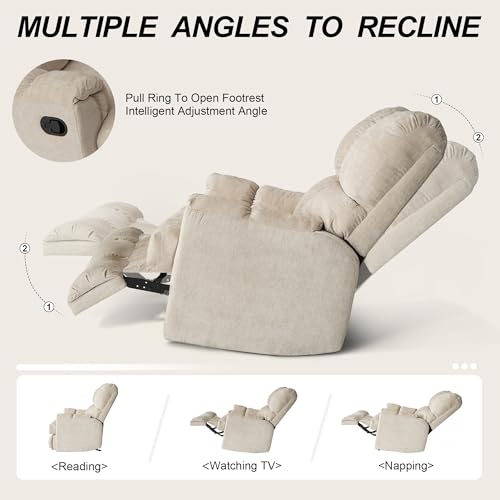 Sillón reclinable chenille color beige miniatura 5