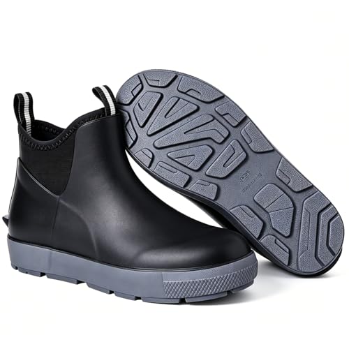 Ovyuzhen Men's Ankle Rain Boots Waterproof Deck Boots Booties Rubber Boots Men Anti-Slip Comfort Lightweight