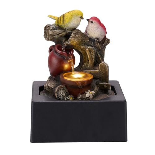 TERESA'S COLLECTIONS Tabletop Water Fountain Outdoor for Home Decor, Birds Statues Waterfall Fountain Indoor for Living Room Decor,Include LED Light and Pump,Ideal for Dad 9.4