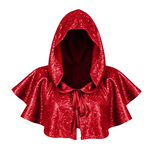 Unisex Sequined Hooded Capelet Sparkle Short Cloak Shawl Halloween Witch Vampire Christmas Carnival Costume Accessory for Adults - image 5