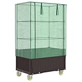 mtlskopl Hochbeet mit Gewächshausaufsatz 80x50x182 cm Rollen Rattan-Optik Braun PP...
