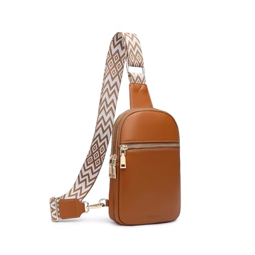 DIOMO Riñonera pequeña antirrobo para Mujer, Bolsa Cruzada Moderna, riñonera RFID, Piel Vegana para Mujer, cinturón de Viaje, Cremallera marrón y Dorada, Estilo clásico y Retro