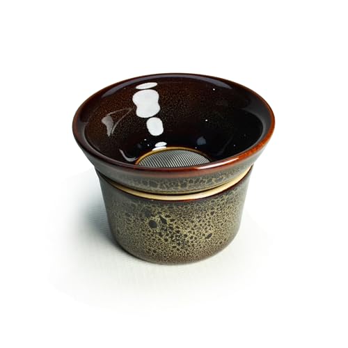 Image of Kiln Glaze Ceramic Tea Set Gift Box (9-Piece), Teapot 10oz Gongdao Cup Filter and 6 Small Cups Changing Glazed Ceramic Tea Ceremony (Set brown)
