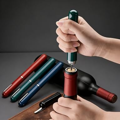 Image of IPEROT Portable Wine Bottle Opener, Air Pressure Wine Corkscrew with Foil Cutter, Lightweight Manual Cork Remover for Picnic, Travel, Camping and Home Bar, Green