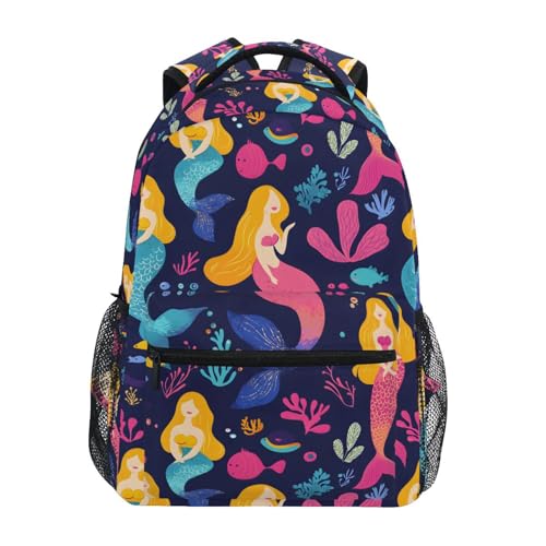 Mermaid Fish Coral Reef Blue Backpack for School Boys Girls Adults Kids Bookbag Laptop Bag 15L