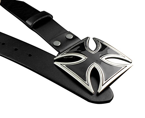Mens Iron Huge Cross Buckle Biker Trucker Genuine Cowhide Leather Belt Black One Size3