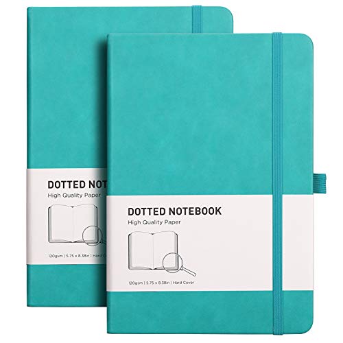 RETTACY Dotted Bullet Grid Journal 2 Pack - Dot Grid Hard Cover Notebook with 320 Pages,120gsm Thick Paper,8 Perforated Sheets,Smooth PU Leather,Inner Pocket,5.75   × 8.38  