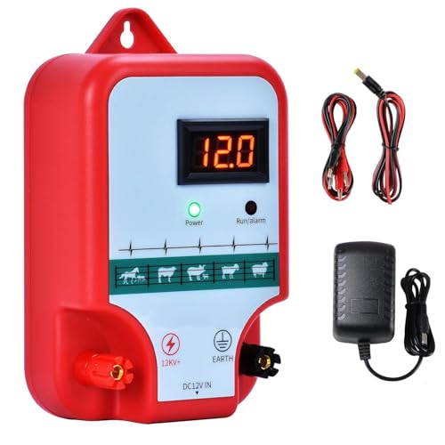 Electric Fence Charger 12kv 2J High Power Electric Fencer Kit 10km Electric Fencing Controller Livestock Electric Goat Fence Chargers for Garden,Poultry,Horse Cow,Goat,Keep Out Deer Bear Deer Coon