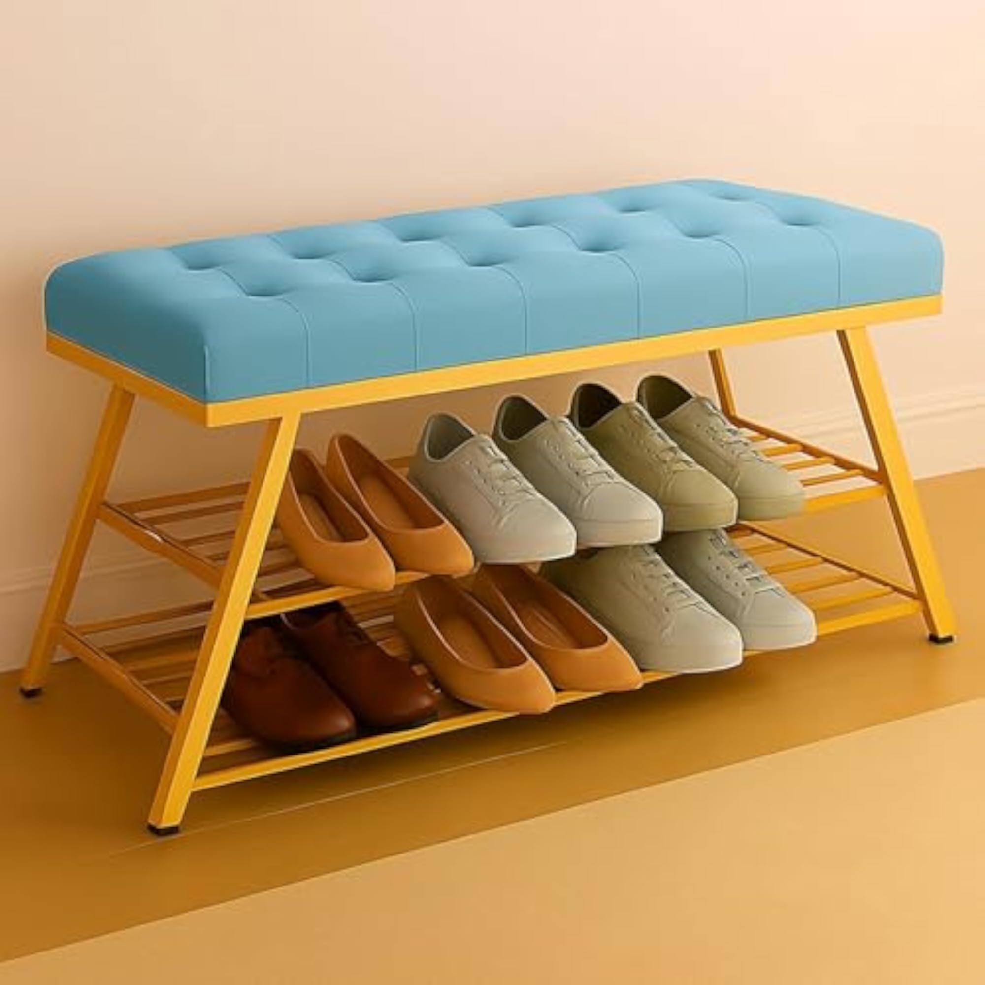 Shoe Racking Bench with Cushion Storage Ottoman