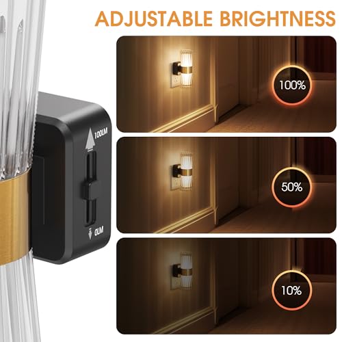 Image of Briignite Night Light Plug into Wall, 2 Pack, 320 Rotation Night Light with Dusk to Dawn Light Sensor, Soft White 3000K, 0-100LM Adjustable Brightness for Use in Bedroom, Hallway