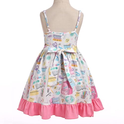 Toddler Girl Back to School Dress Sleeveless Apple Pencil Causal Ruffle Bottom Dress with Pockets Summer Clothes3