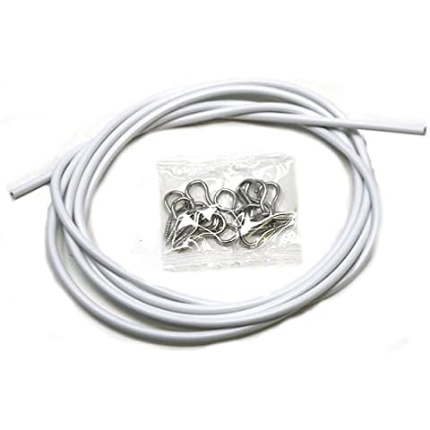 fiXte Net Curtain Wire with 8 Hooks and 8 Eyes Cable String Cord PVC Coated Steel 2M, 3M, 4M Cut to Size White (2M) Cover