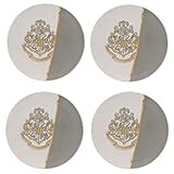 Harry Potter Plates, Set of 4 Large Dinnerware Plates - Premium Dishware For Food & Meals - Ceramic White / Grey Plate with Gold Finish Hogwarts Motto & Crest - An Ideal Magical Mealtime Present