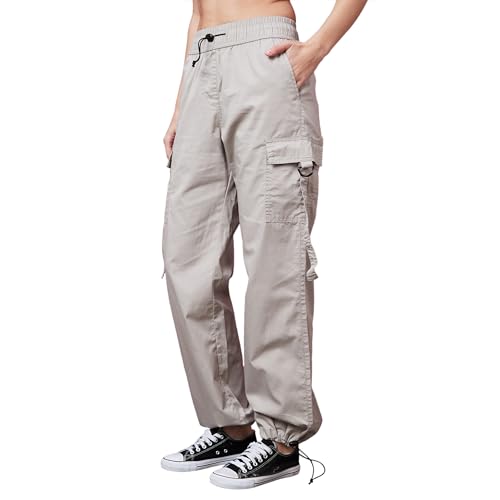 Image of Globus Women Steel Grey Solid Mid-Rise Regular Fit Casual Cargo-3640480001