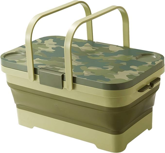 Achyut 16L Collapsible Bucket with Table Basket with Handles Foldable Picnic Basket Large Capacity Camping Folding Basket with Table Car Trunk Organiser Can be Used as Ice Bucket Suitable (Green) (B0D3HX2LPJ) Amazon Price History, Amazon Price Tracker