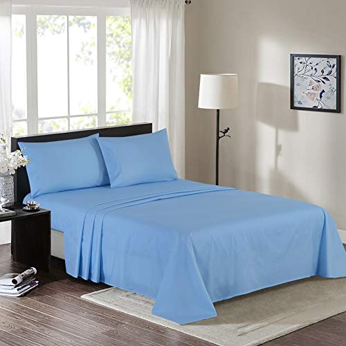 Elinen Full Size Percale Bed Sheets, 200 Thread Count Cotton Polyester Blend Sheet Set,Wrinkle Free,Breathable,Crisp Refreshing Feeling, 60 Cotton 40 Polyester Cotton Rich Sheets 4 Pc(Blue,Full) #TOP5