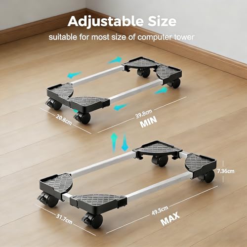 Qcdou PC Ständer unter dem Schreibtisch, Universaler Verstellbarer Computer Desktop Ständer, Mobiler PC Rollwagen, mit Rädern, Schwarz