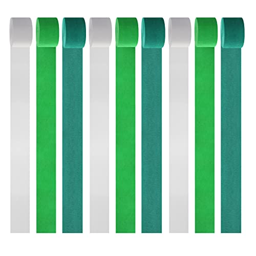 Image of Green-White Birthday Party-Decorations Crepe-Paper Streamers - 9 Rolls Jungle Theme Paper Garland Streamer St. Patrick's Day Neutral Baby Shower Sping Summer Forest Backdrops Decor Panduola