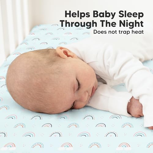 KeaBabies 2-Pack Organic Crib Sheets for Boys, Girls - 52x28 Fitted Crib Mattress Sheet Neutral, Breathable Jersey Cotton Cover for Baby Bed, Toddler Mattress, Soft & Cute Prints (Jolly Rainbow)